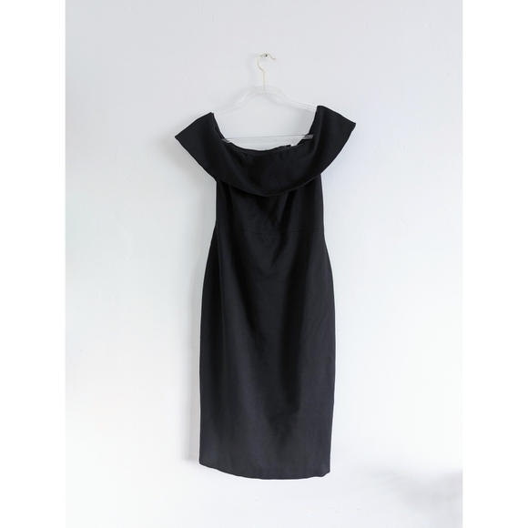 Aritzia Babaton Ruslan Off the Shoulder Black Midi Dress Size 10 - Picture 2 of 5